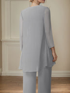 Eleganter Rundhalsausschnitt Knöchellanges Chiffon Mutter der Braut Hosenanzug