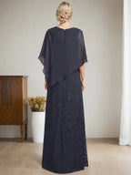 Sheath/Column Scoop Floor-Length Chiffon Lace Mother of the Bride Dress With Sequins Beading