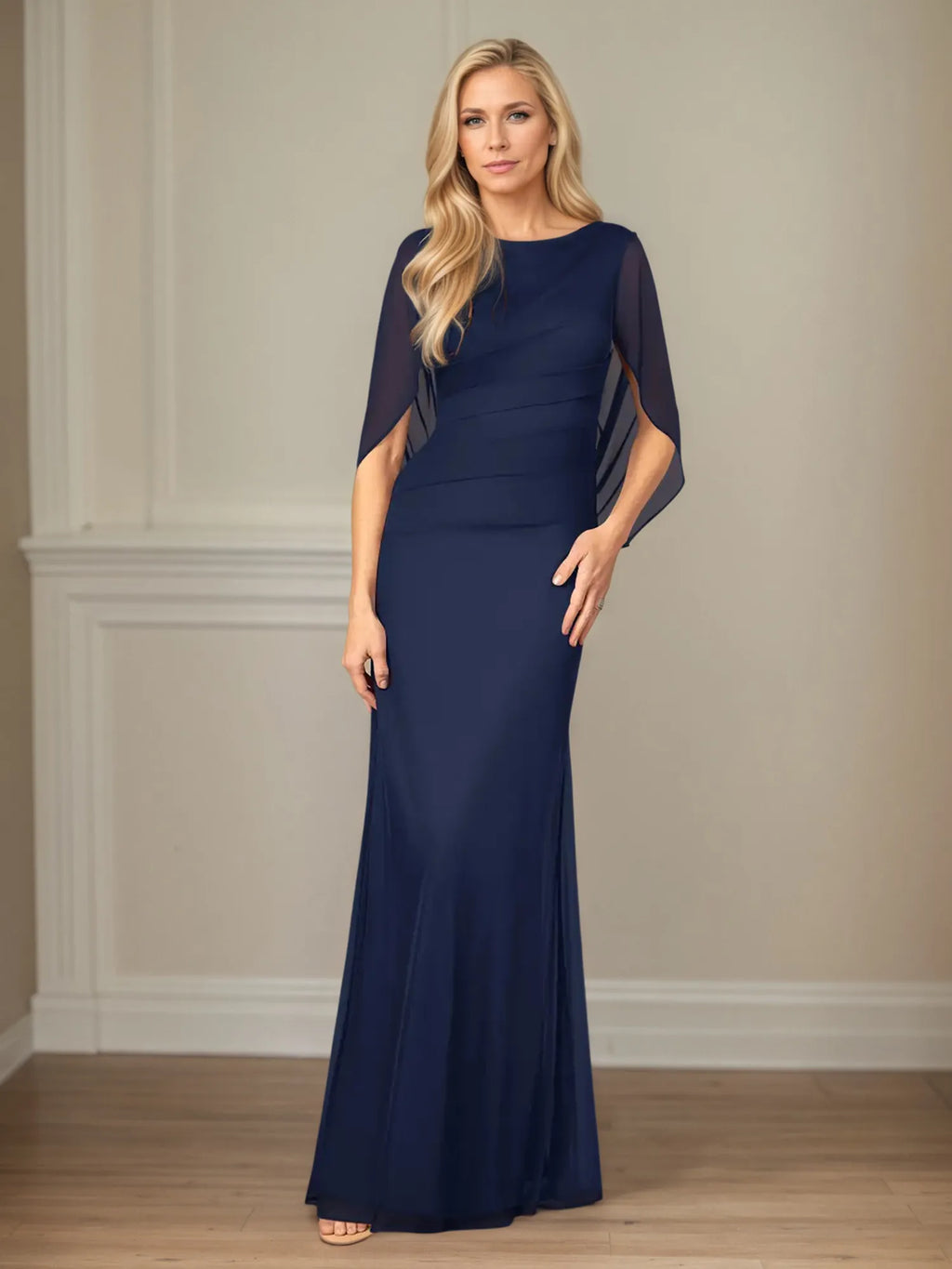 Trumpet/Mermaid Scoop Neck Cap Sleeves Mesh Mother of the Bride Dress