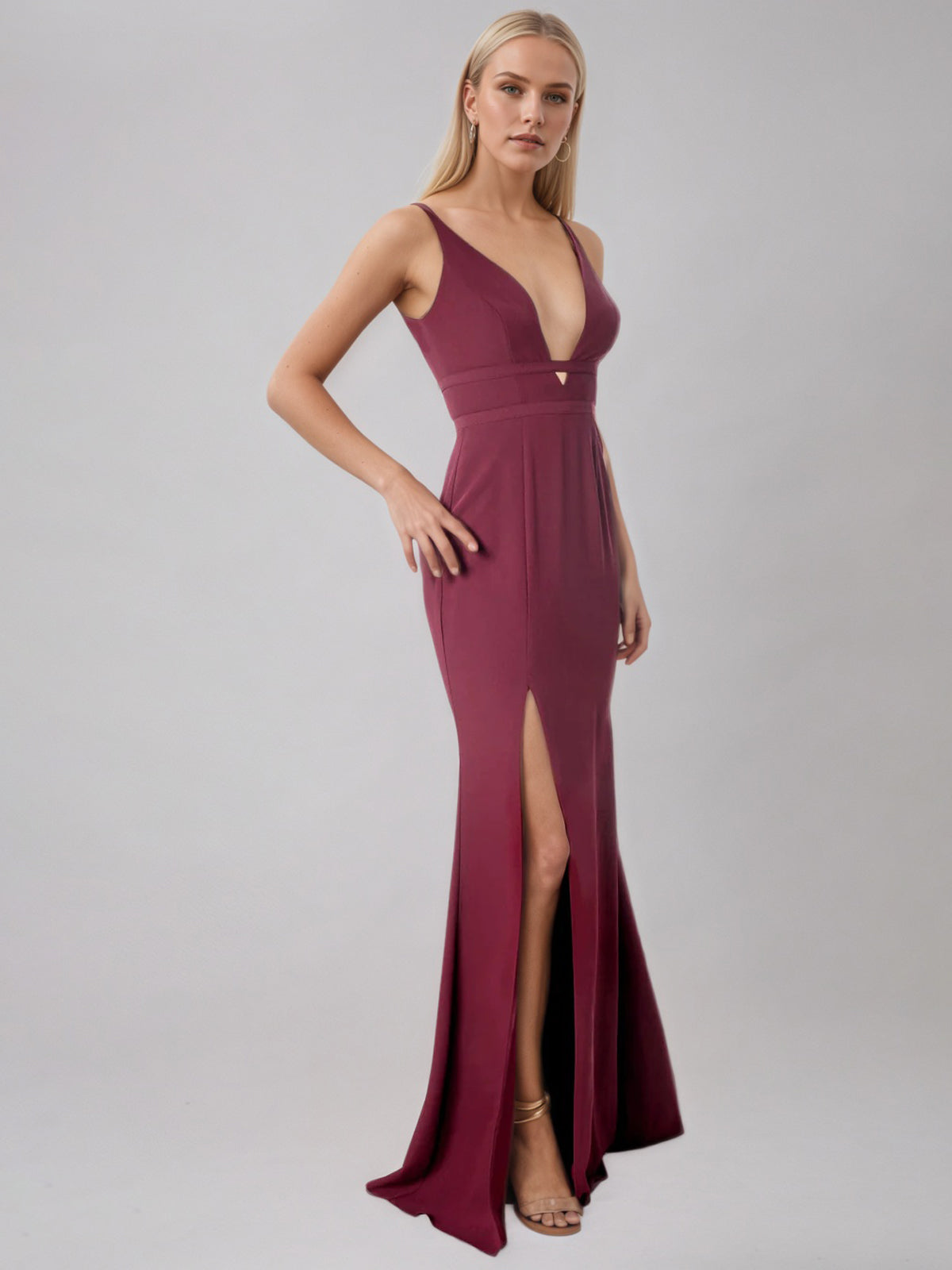 Sheath/Column Stretch Crepe V Neck Sleeveless Floor Length Dress