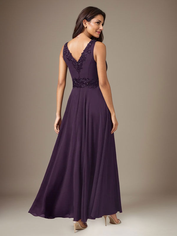 Pflaume A-Linie Pailletten Chiffon Kleid