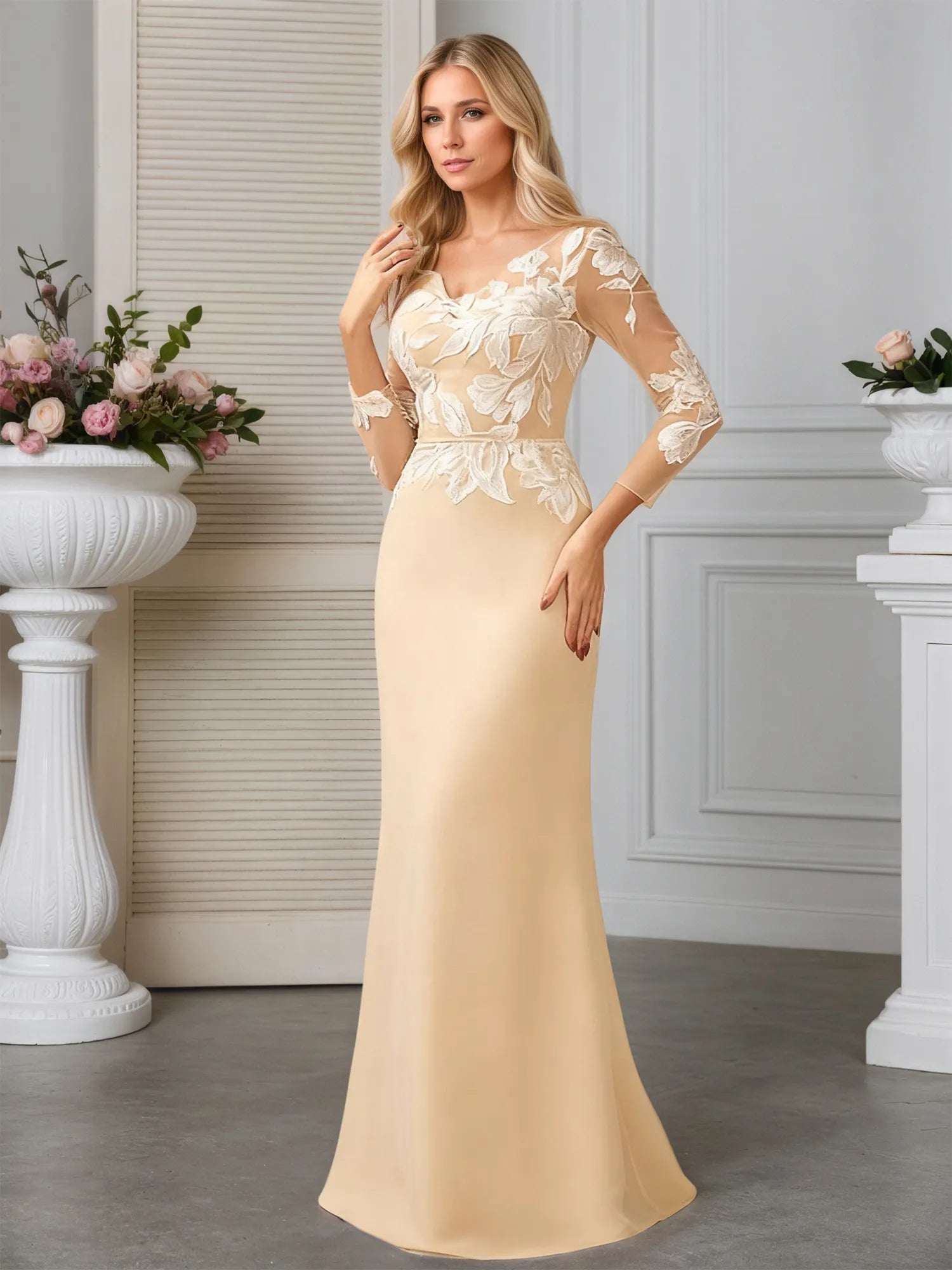 Sheath/Column Scoop Illusion Sweep Train Chiffon Evening Dress With Sequins