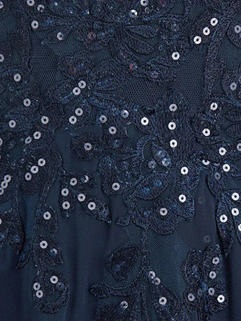 A-Linien V-Ausschnitt Bodenlanges Spitzen-Chiffon Kleid für die Brautmutter mit Pailletten