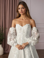 Weißes Ballkleid trägerlos aus Spitze, Hochzeitskleid