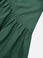 Green Shirred Cotton Crew Neck Sleeveless A-Line Midi Dress