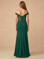 Vestido largo de madre de la novia trompeta/sirena con escote off-shoulder