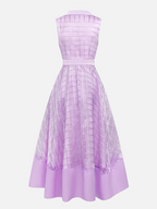 Vestido midi en línea A color lavanda púrpura con hebilla, cuello de camisa y sin mangas