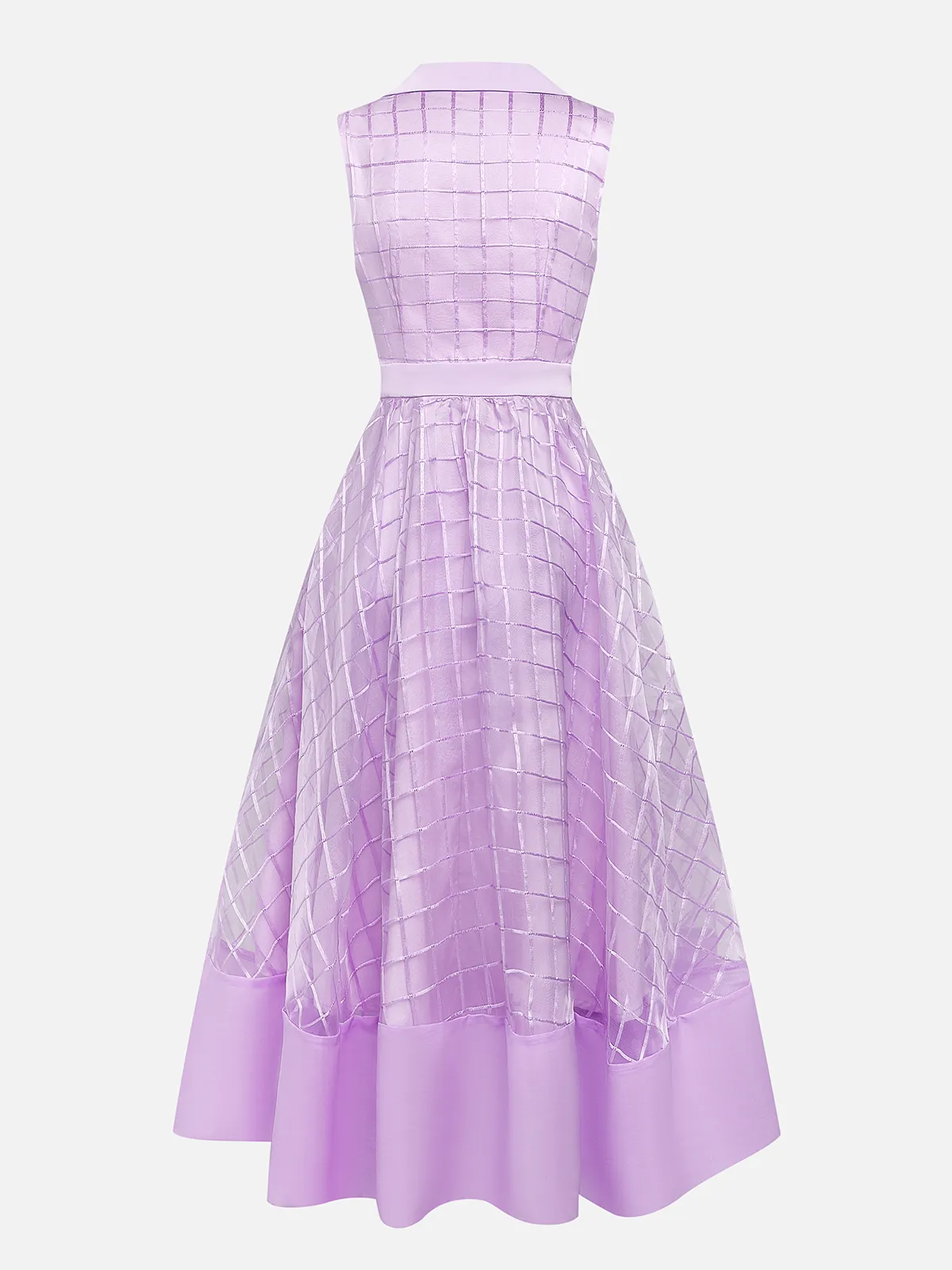 Lavendel Lila Hemdkleid mit Schnalle Hemdkragen Ärmelloses A-Linien Midikleid