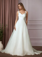 White A-Line Sweetheart Neckline Stretch Satin Wedding Dress