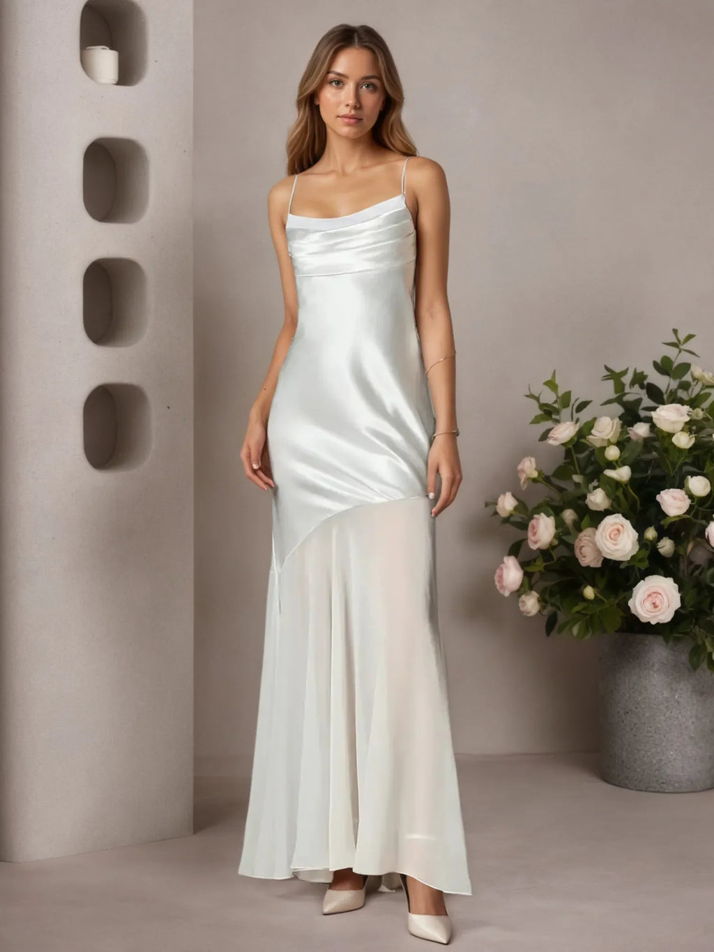 Weißes Meerjungfrau Satin Hochzeitskleid