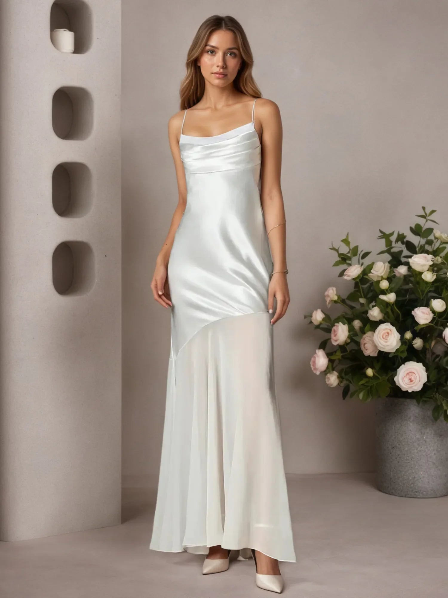 Weißes Meerjungfrau Satin Hochzeitskleid