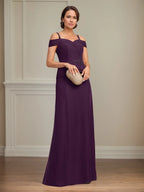 A Line Cold Shoulder Floor Length Chiffon Mother of the Bride Dress With Beading Sequins