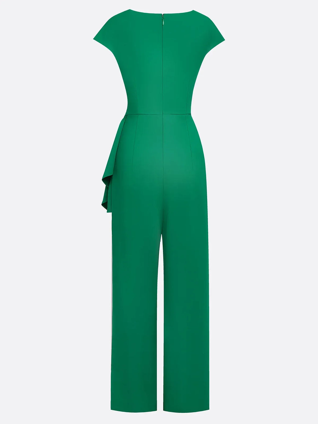 Tuta elegante verde da donna con scollo a cappuccio arricciato e senza maniche