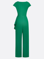 Tuta elegante verde da donna con scollo a cappuccio arricciato e senza maniche