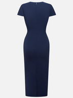 Purplish Blue Embroidery Applique Sheath Midi Dress