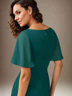 Robe fourreau en chiffon bleu marine foncé perlée