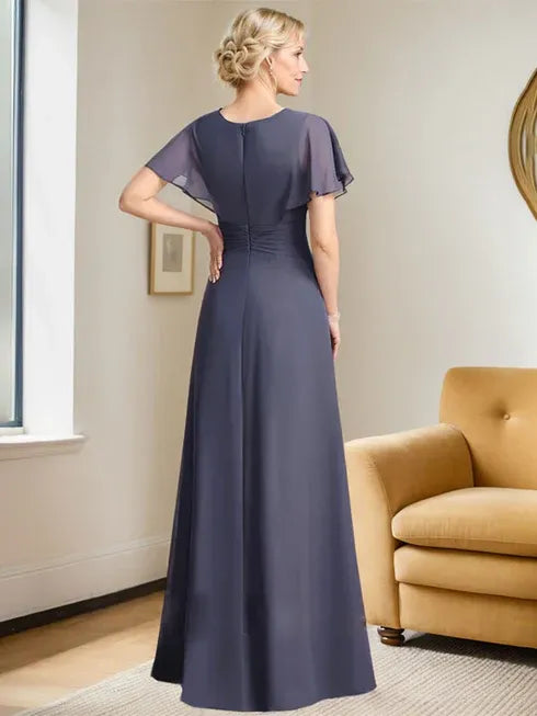A-line Scoop Floor-Length Chiffon Mother of the Bride Dress With Pleat – DUNALI