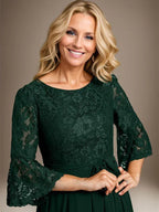 A-line Scoop Ankle-Length Lace Chiffon Mother of the Bride Dress With Bow