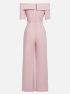 Women Pink 3D Floral Off The Shoulder Short Sleeve Dressy Jumpsuit