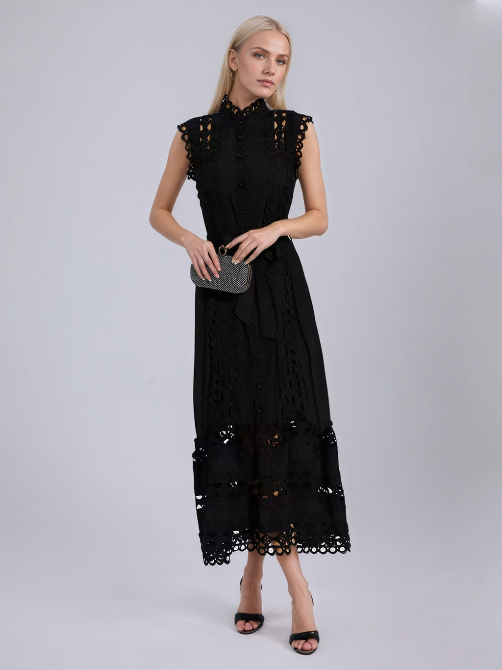 Black Sleeveless Hollow Maxi Dress