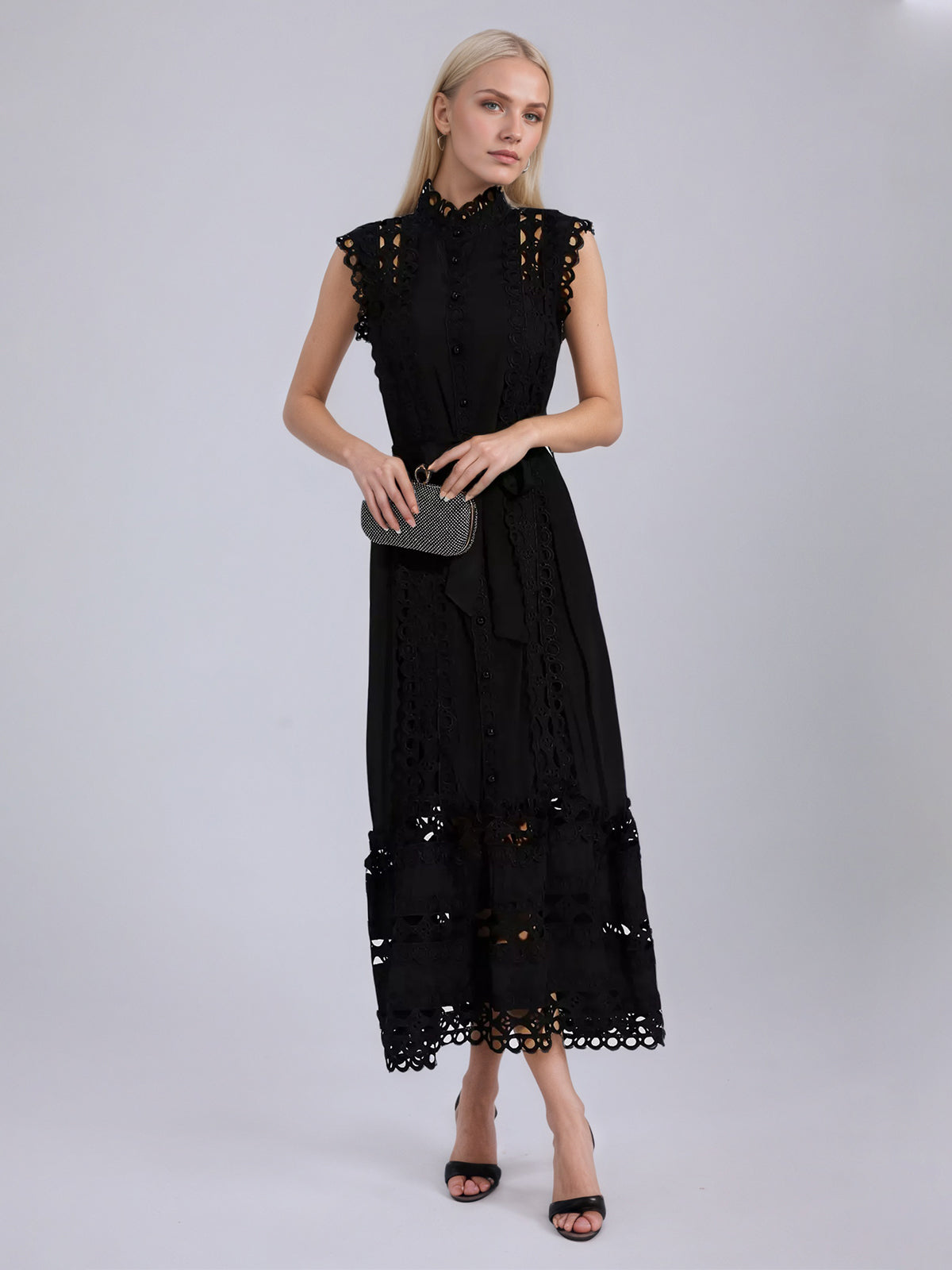 Black Sleeveless Hollow Maxi Dress