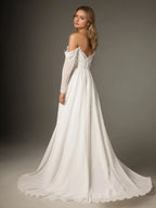 Abito da sposa in pizzo e chiffon con scollo a cuore e linea ad A