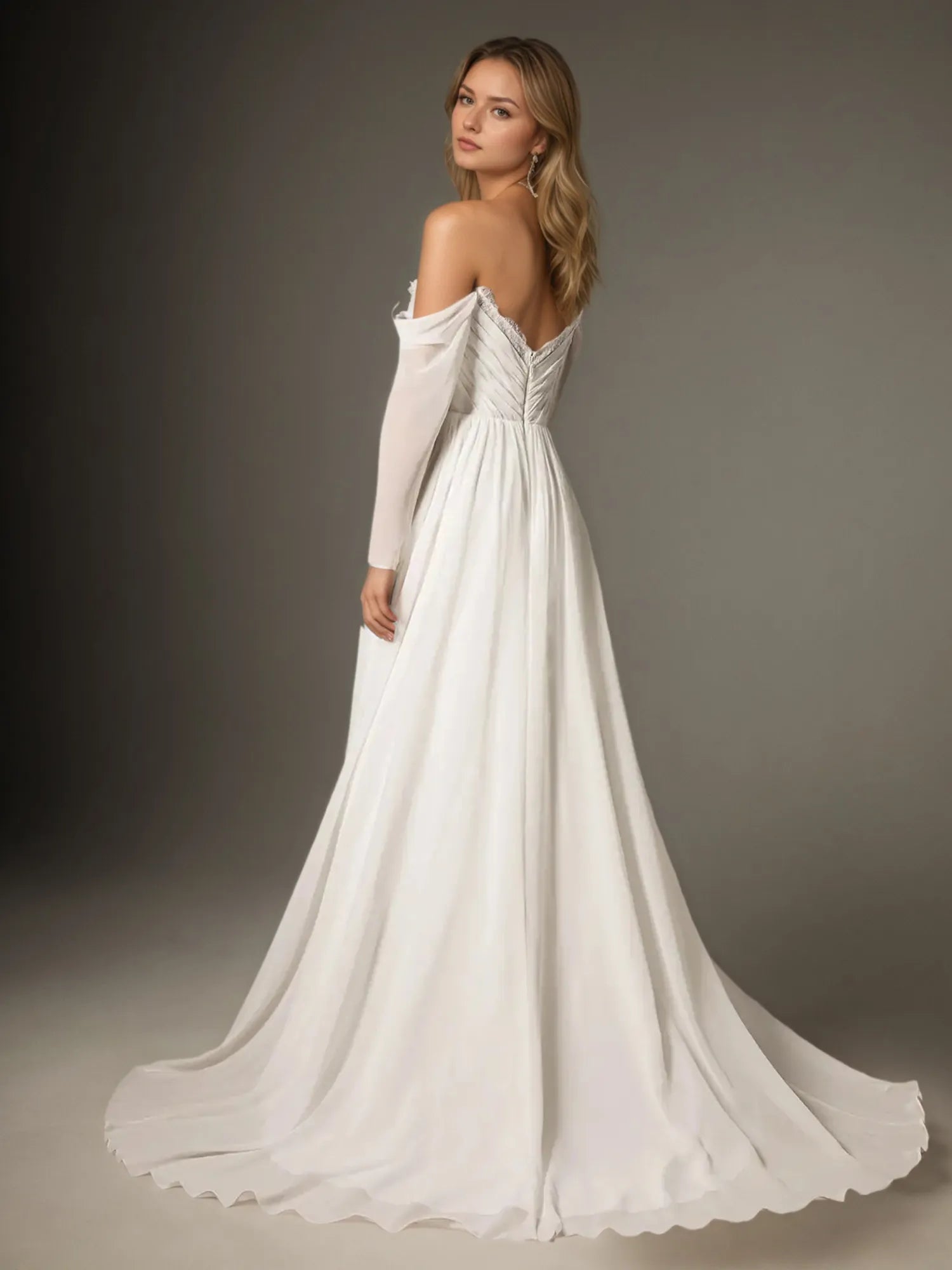 Abito da sposa in pizzo e chiffon con scollo a cuore e linea ad A