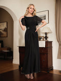 A-line Scoop Ankle-Length Chiffon Mother of the Bride Dress With Beading Pleated