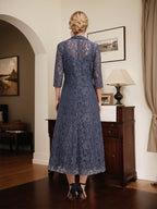 Abito da madre della sposa in chiffon a linea A, scollo a V, lunghezza tea