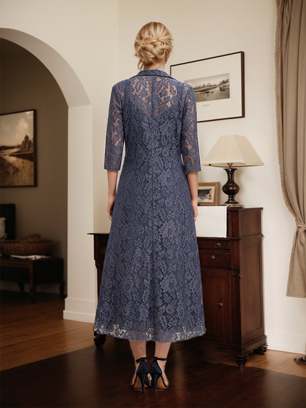 Abito da madre della sposa in chiffon a linea A, scollo a V, lunghezza tea