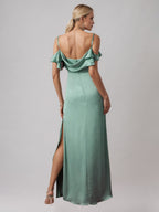 Ice Blue Sheath/Column Satin Spaghetti Straps Sleeveless Floor Length Dress
