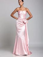 Evening Dress Pink Off-the-shoulder Bandeau Mermaid Side Bow