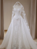Sweetheart Boned Lace Corset Bodice Layered Tulle Ball Gown Wedding Dress