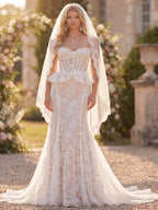 Mermaid White Lace Floral Corset Sweep Train Wedding Dress