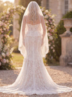 Mermaid White Lace Floral Corset Sweep Train Wedding Dress