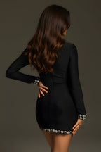 Embellished Mock Neck Long Sleeve Bodycon Mini Dress