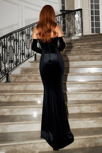 Velvet Butterfly Embellished Chain Detail Evening Gown