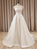 Straplesse Satin Lace Up Ball Gown Long Train Wedding Dress