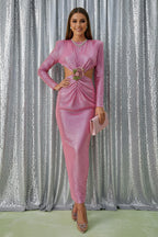Sequined Maxi Dress with Cut-Out Waist and Floral Embellishment