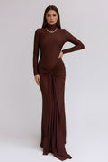 Elegant Long Sleeve Mock Neck Maxi Dress with Knotted Waist Detail