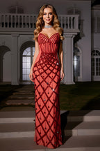 Glamorous Corset-Style Evening Gown with Sequin Lattice Detail