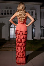 Glamorous Corset-Style Evening Gown with Sequin Lattice Detail