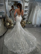 Deep V-neck Spaghetti Straps Lace Mermaid Wedding Dress With Train