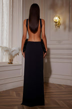 Elegant Sleeveless Gown with Sculptural Hip Ruffles and Side Cutouts