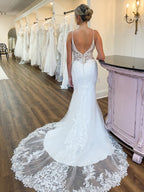 Deep V-Neck Spaghetti Straps Mermaid Wedding Dress With Lace Train
