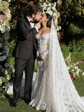 Mermaid Off-Shoulder 3/4 Sleeves Full Lace Backless Wedding Dress