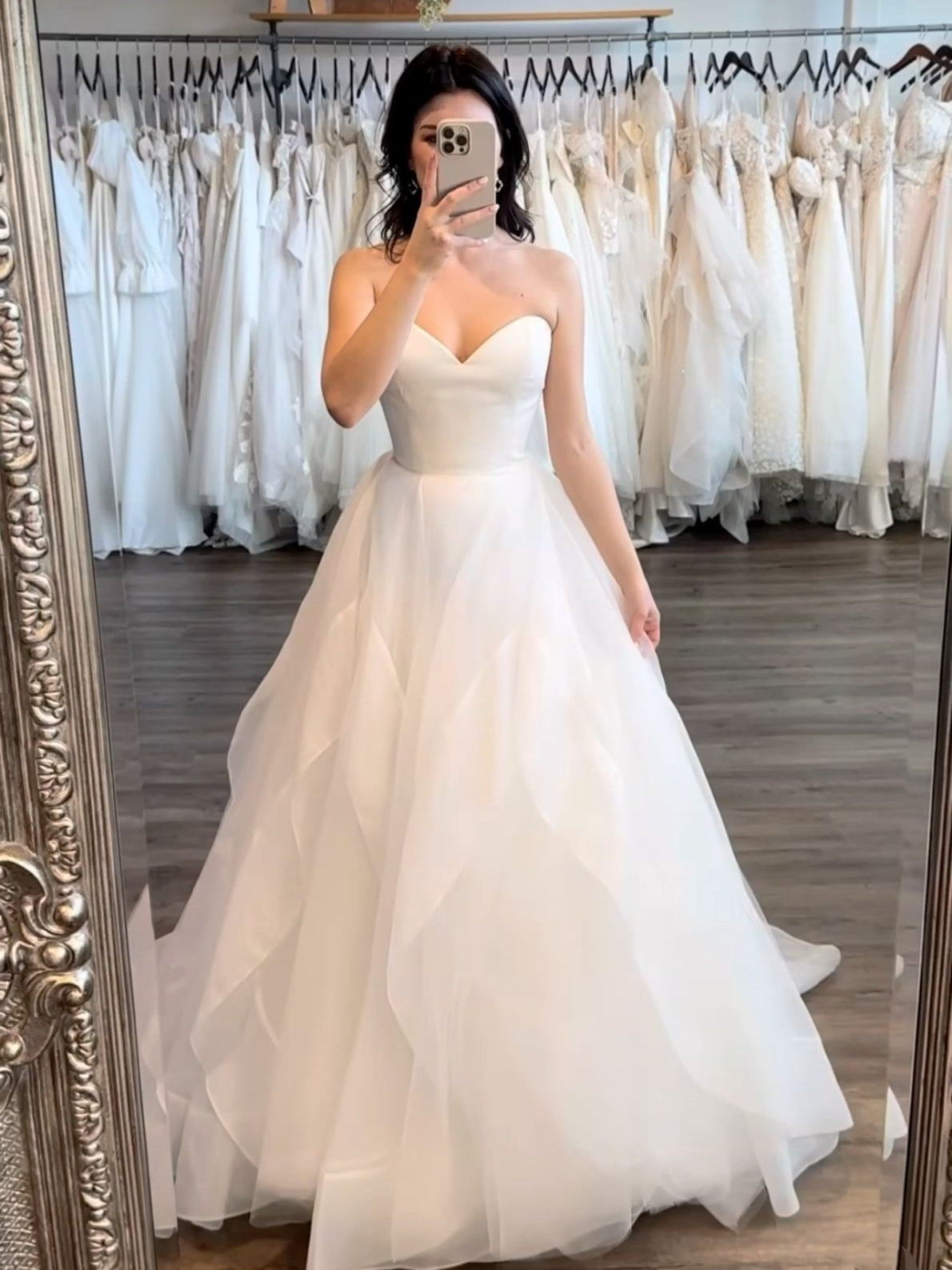 Strapless Sweetheart Layered Organza Ball Gown Wedding Dress