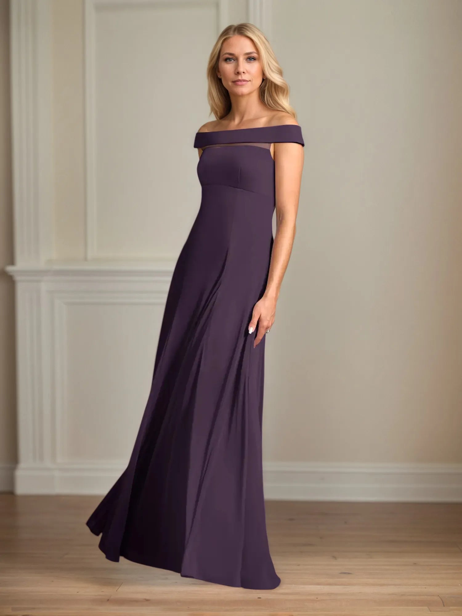 A Line Off the Shoulder Sleeveless Chiffon Mother of the Bride Dress With Pleated