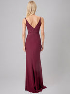 Sheath/Column Stretch Crepe V Neck Sleeveless Floor Length Dress