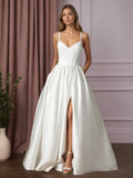 Abito da sposa bianco a gonna ampia con tasche in raso doppio